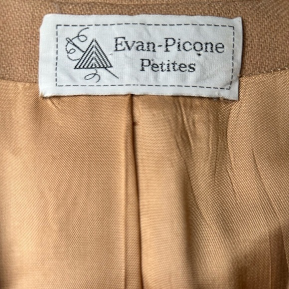 VINTAGE EVAN-PICONE WOMENS TAN WOOL LINED 2-BUTTON BLAZER, PETITE SIZE 12 - Picture 8 of 12
